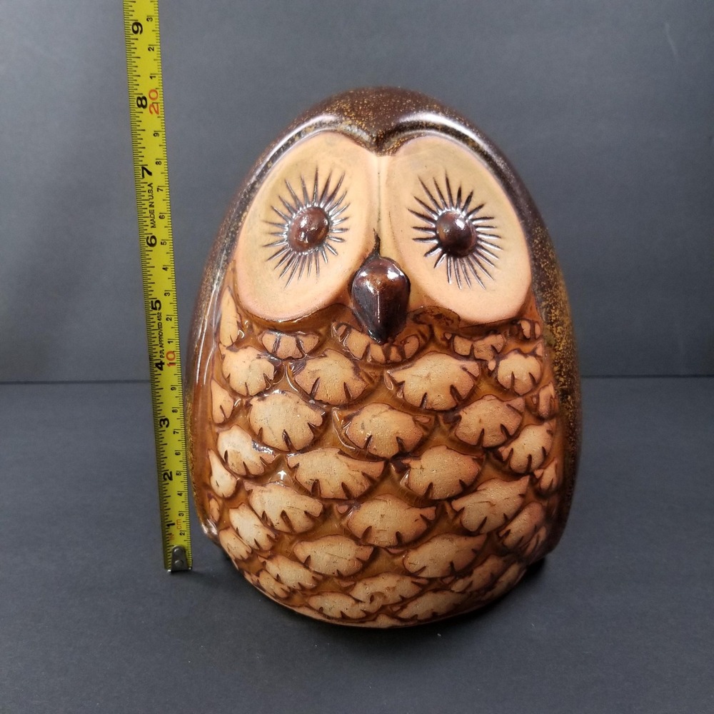 Vintage Mid Century Style Large Ceramic Owl Figurine Brown Glazed 8 Inch Decor - Picture 8 of 9